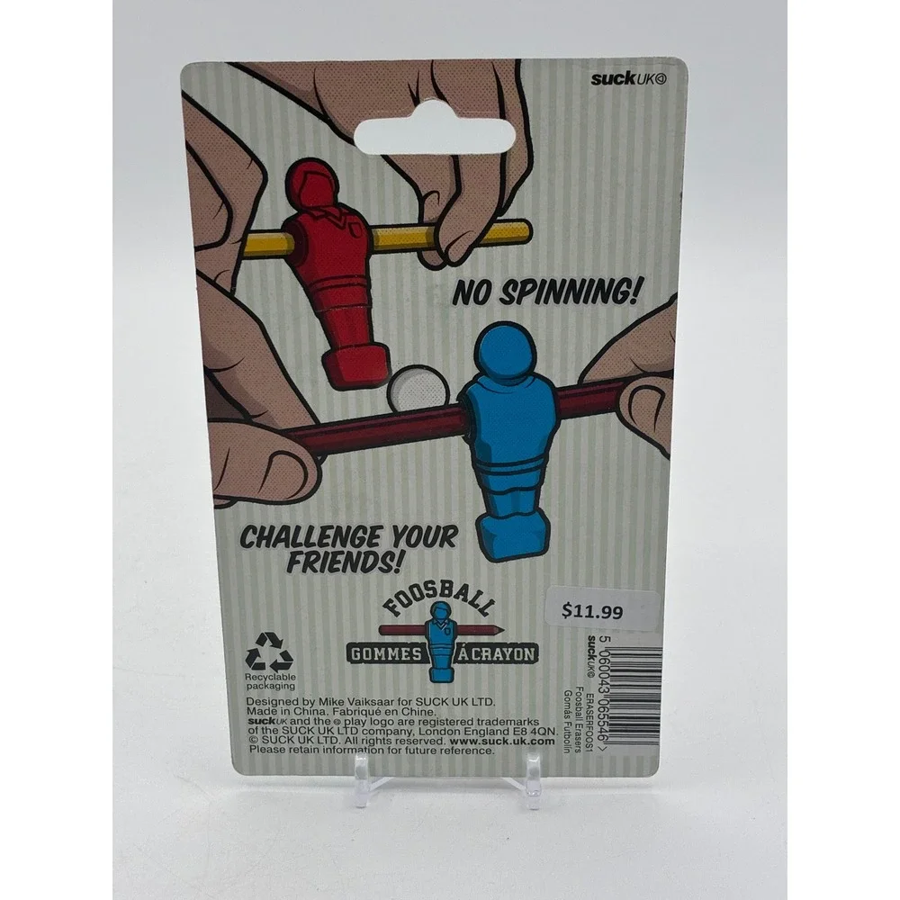 Suck UK Foosball Pencil Eraser Set Red and Blue Novelty Stationery 2 Pack